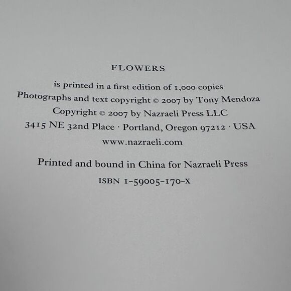 Flowers Book Tony Mendoza First Edition 1000 Copies Hardcover Nature Photography - Picture 7 of 10